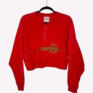 Vintage 90s CONTEMPO CASUALS Long Sleeve Graphic Createurs Cropped Top Size L